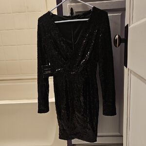 Revamped Black Sequin Long Sleeve Dress